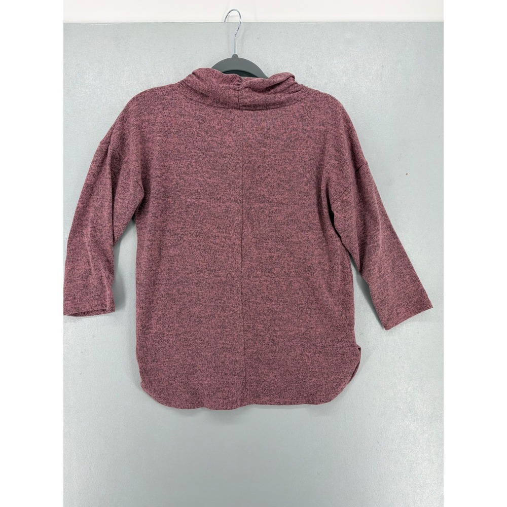 NY Collection Pullover Women Size M Mauve Cowl Neck Button 3/4 Sleeve Knit Top